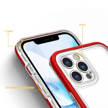 Clear 3in1 case for iPhone 12 Pro gel cover with frame red