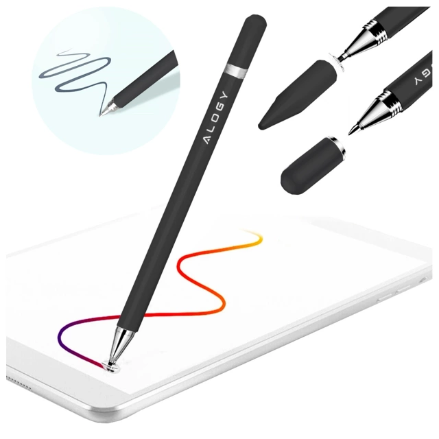 Alogy 2-in-1 capacitive touch stylus for phone tablet screen with pen Black
