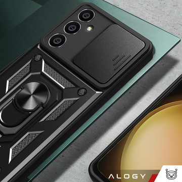 Case for Samsung Galaxy S23 FE Armored Slide Case Ring Housing Camera Protection Camshield Alogy Black Glass