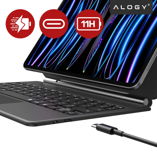 Etui z Klawiaturą do do Apple iPad Pro 11" 2021/2020 iPad Air 10.9" 2022/2020 iPad Air 11" 2024/2025 , Touchpad i Podświetlenie LED, Magnetyczne Mocowanie, Alogy MagnetKeyboard™ Case – Czarne