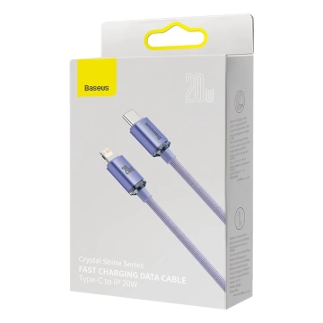 Kábel Baseus Crystal Shine Series USB kábel pre rýchle nabíjanie a prenos dát USB typu C - Lightning 20W 2m fialový (CAJY000305)