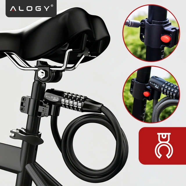 Zámok na bicykel zámok na bicykel silný kábel 120cm Zabezpečenie bicykla Alogy s kódovým kombinovaným kľúčom čierny
