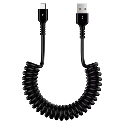 Спіральний автомобільний зарядний кабель Alogy 66W 5A 150cm USB to USB-C чорний