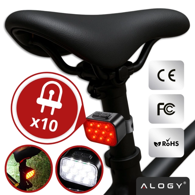 LED-Fahrradlicht 500 lm 200 lm Alogy DuoRide™ Lichter 20 LED Fahrradtaschenlampe Wasserdicht Vorder- und Rücklicht 2er-Set
