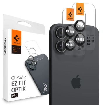 Tvrdené sklo Chránič fotoaparátu Spigen Optik.Tr "EZ FIT" Chránič fotoaparátu 2-PACK pre Apple iPhone iPhone 16 / 16 Plus čierny