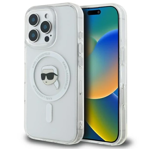 Karl Lagerfeld Case for iPhone 16 Pro Max 6.9" White MagSafe Hardcase IML Metal Karl Head