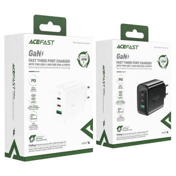 Зарядний пристрій Acefast Fast GaN 65W 2xUSB-C/USB-A PPS PD QC4 білого кольору