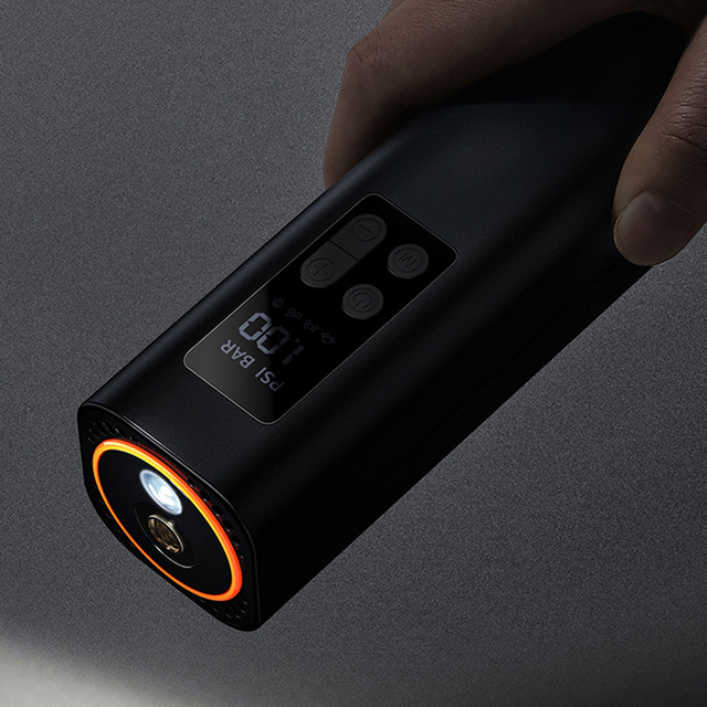 Mini Auto Kompressor Baseus Luftpumpe Luftpumpe Radpumpe LED Lampe Schwarz