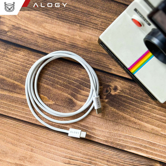 Kabel USB-C typu C silný rychlý PD 2M pro iPhone 15 Alogy nylonový kabel Bílý