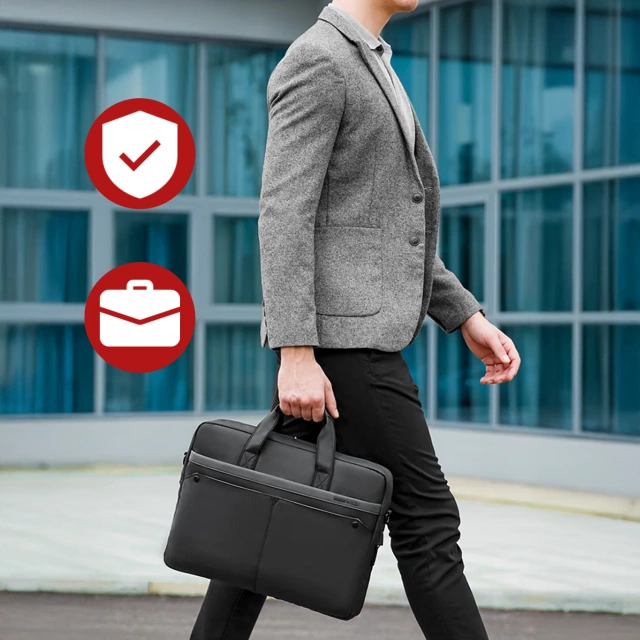 Torba na Laptopa 14" Mark Ryden, Wodoodporna, Elegancka i Pojemna, Lekka 0.5 kg, z Kieszenią na Laptopa i Tablet 9.7", Pasek na Walizkę – Czarna