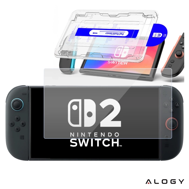 Szkło hartowane do Nintendo Switch 2 2025 ochronne szkiełko na ekran 9H Alogy EasyShield™️ z ramką montażową