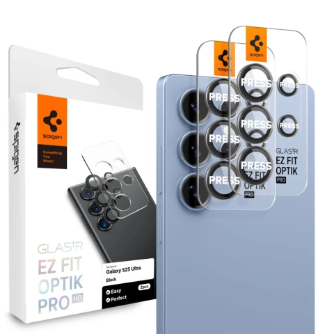 Camera Protector for Samsung Galaxy S25 Ultra Black Spigen Optik Pro HD Glas.TR "EZ Fit" Camera Protector 2-Pack