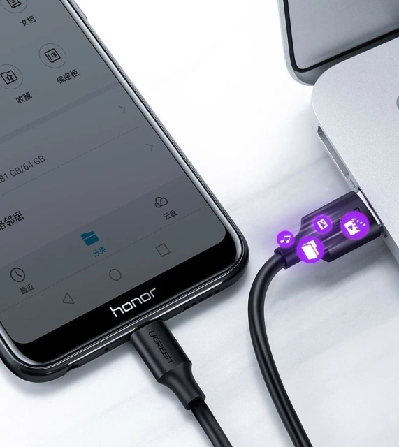 Uzelený kabel USB – micro USB 2.4 A 480 Mb/s 1,5 m černý (US289 60137)