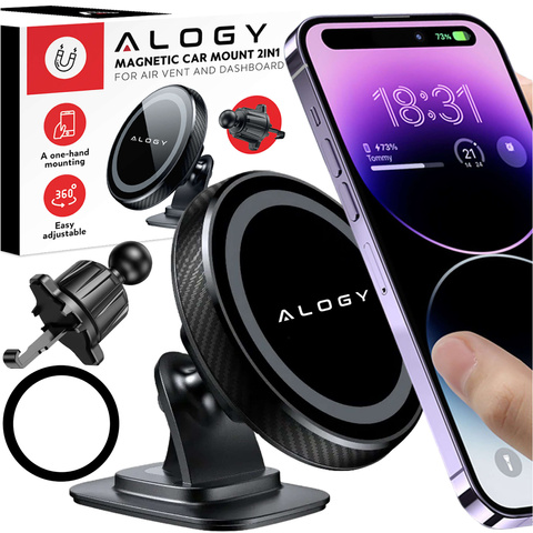 Magnetic car holder for phone, window, grille, cockpit, dashboard, car, phone, Alogy Black