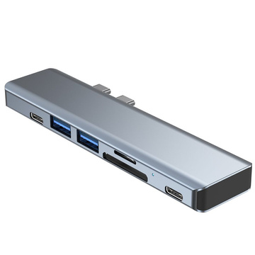 Hub adaptér USB V5-HUB 7w1 2x USB-C šedý