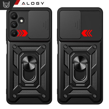 Pouzdro pro Samsung Galaxy A55 5G Armored Slide Case Ring Pouzdro Ochrana fotoaparátu Camshield Alogy Black