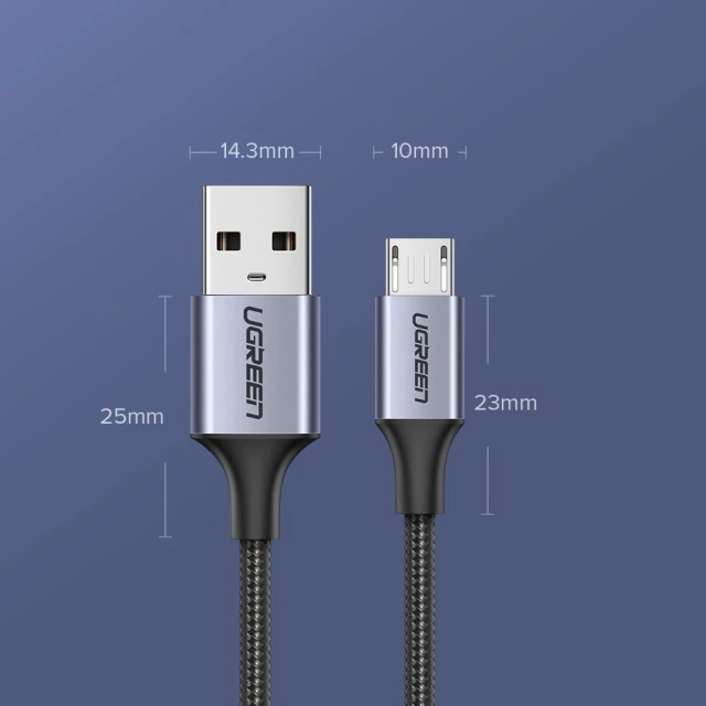 Uzelený kabel USB - micro USB 2m šedý (60148)