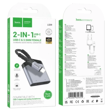 HOCO AUX Adapter 2in1 Type C To Type C / Jack 3.5mm 27W LS39 Gray