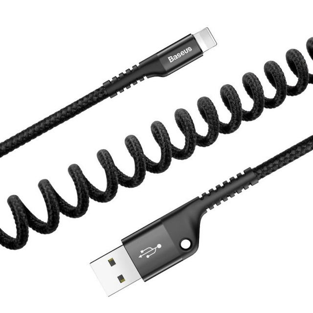 Пружинний кабель Baseus 1 м USB до Lightning 2A чорний