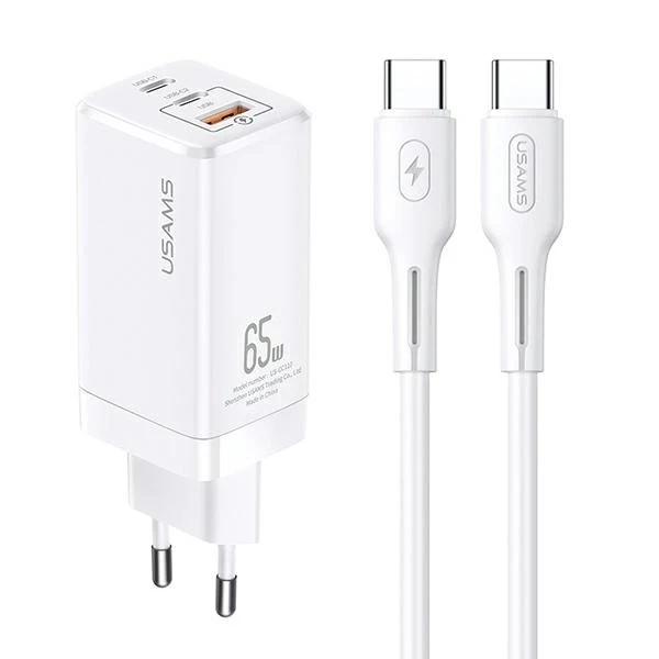 Zaťaženie USAMS. siete. MT 2xUSB-C USB GaN 65W T33 PD kábel USB-C-USB-C 100W rýchle nabíjanie biela/biela MTXLOGTC02
