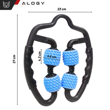 Telový masér anticelulitídny manuálny svalový valec Alogy 4x masážny valec Univerzálny valec čierno-modrý