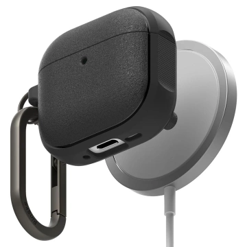 Puzdro na Apple AirPods 4 s krúžkami Onyx MagSafe Black, karabiňák