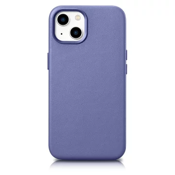 iCarer Case Leder Echtleder Handyhülle für iPhone 14 Plus Helllila (MagSafe-kompatibel)