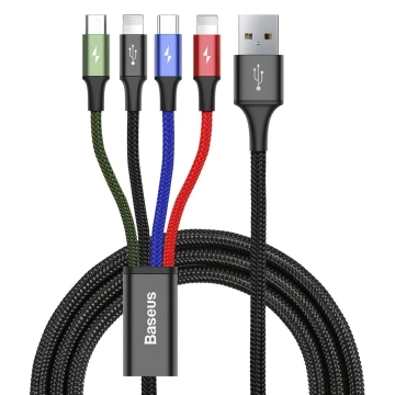 Baseus kábel USB 4v1 2x Lightning / USB Type C / micro USB kábel v nylonovom opletení 3,5A 1,2m čierny (CA1T4-A01)