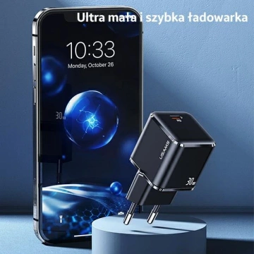 "USAMS nástenná nabíjačka 1xUSB-C T45 mini 30W (iba hlava) PD3.0 rýchle nabíjanie čierna/čierna CC148TC01 (US-CC148)"