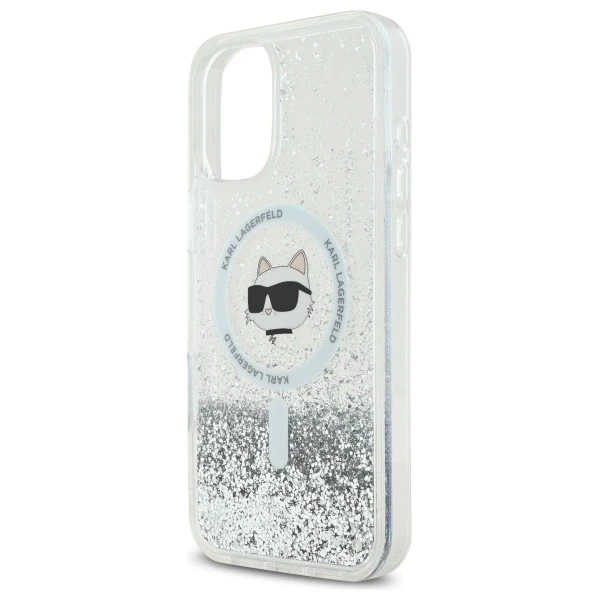 Чохол Etui Karl Lagerfeld для iPhone 16 6.1" Magsafe Hardcase Transparent Liquid Glitter Choupette Head