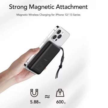 Powerbanka Externí baterie VEGER MagOn s Qi nabíjením pro MagSafe 15W - 10 000mAh PD 22,5W bílá (VP1151 / W1151)