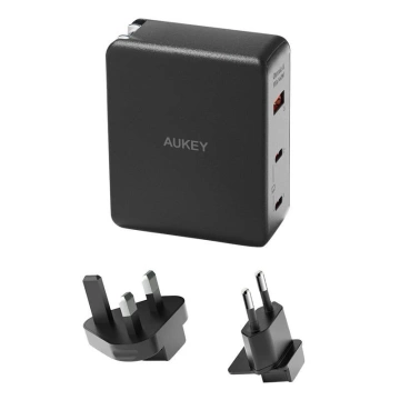 Зарядний пристрій Aukey GaN потужністю 140 Вт, 1 USB-A, 2 USB-C - чорний