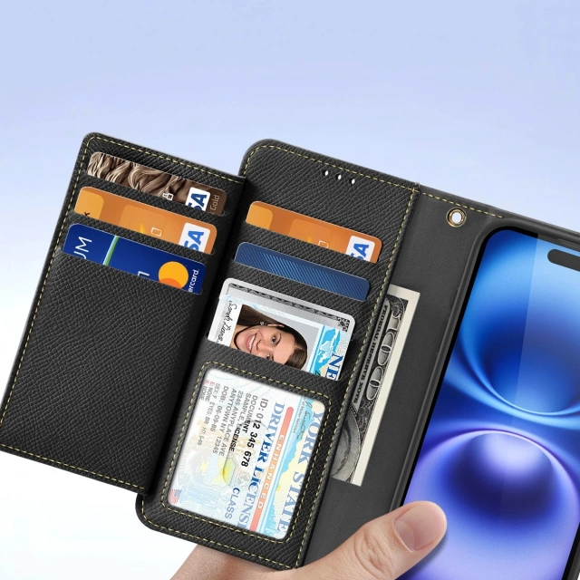 Pouzdro na iPhone 16 Dux Ducis Lawa MagSafe Wallet – černé