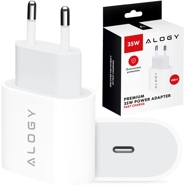 Rychlá a výkonná 35W USB-C nástěnná nabíječka USB typ C PD GaN pro iPhone Alogy White