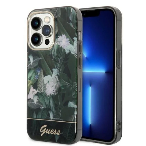 Puzdro na telefón Guess pre iPhone 14 Pro 6,1" zeleno/zelené pevné puzdro Jungle Collection