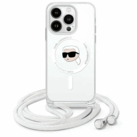 Чохол Karl Lagerfeld для iPhone 16 6.1" Hardcase Transparent Crossbody IML Karl Head Magsafe