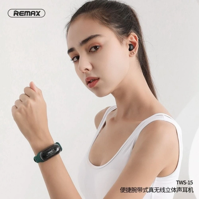 Kabellose Bluetooth-Kopfhörer REMAX TWS-15 mit Dockingstation im Smartband