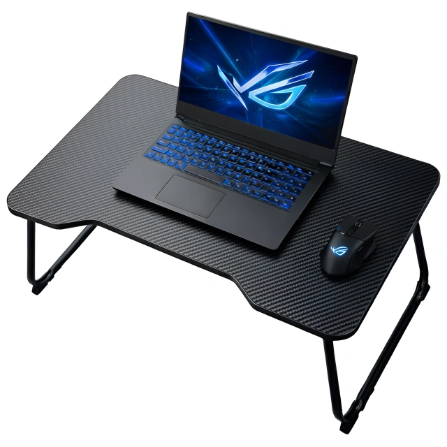 Stolik składany gamingowy 60×40 cm – biurko na laptopa z powierzchnią Carbon, lekki i przenośny, stabilna konstrukcja do domu i grania – Alogy CarbonDesk™ Czarny