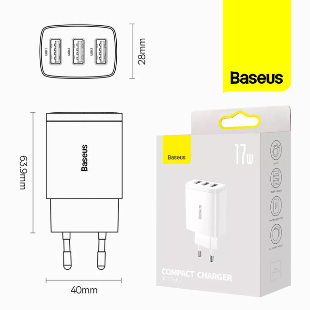 Baseus Compact Ladegerät 3x USB 17W weiß (CCXJ020102)