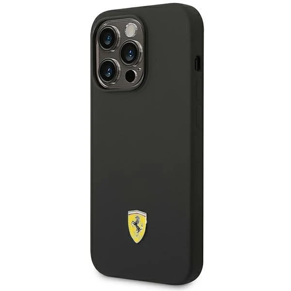 Pouzdro Ferrari iPhone 14 Pro 6,1" černo/černé pevné pouzdro Silikonové kovové logo