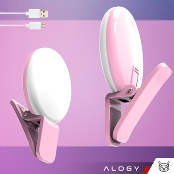Alogy Mini Selfie Ring LED svetelný klip na nahrávanie klipov do telefónu Ružový