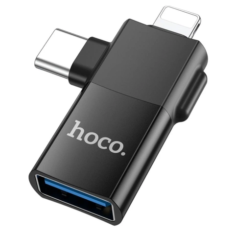 HOCO OTG-Adapter Typ C (Stecker) / Lightning (Stecker) auf USB A (Buchse) 2in1 UA17 Schwarz