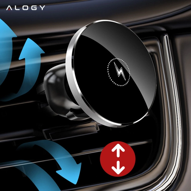 2-in-1-Autohalterung mit Alogy Airvent MagSafe QI Charger, induktives Ladegerät für MagSafe 15 W für Kühlergrill Schwarz