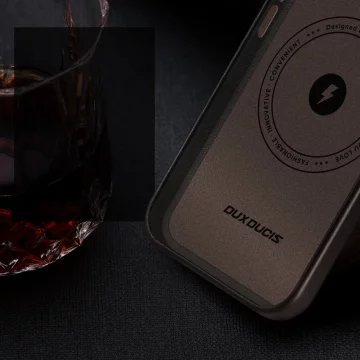 Kožený kryt Dux Ducis Naples pro iPhone 14 Pro (kompatibilní s MagSafe) tmavě hnědý