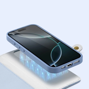 Шкіряний чохол для iPhone 16 Pro Max Dux Ducis Lawa з гаманцем MagSafe синього кольору