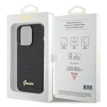 Originálne puzdro GUESS Hardcase GUHCP15LPMSDGSK pre iPhone 15 PLUS (Disco Script Metal / čierne)