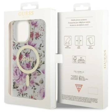 Etui na telefon Guess GUHMP14LHCFWST für Apple iPhone 14 Pro 6.1" transparente Hardcase Flower MagSafe