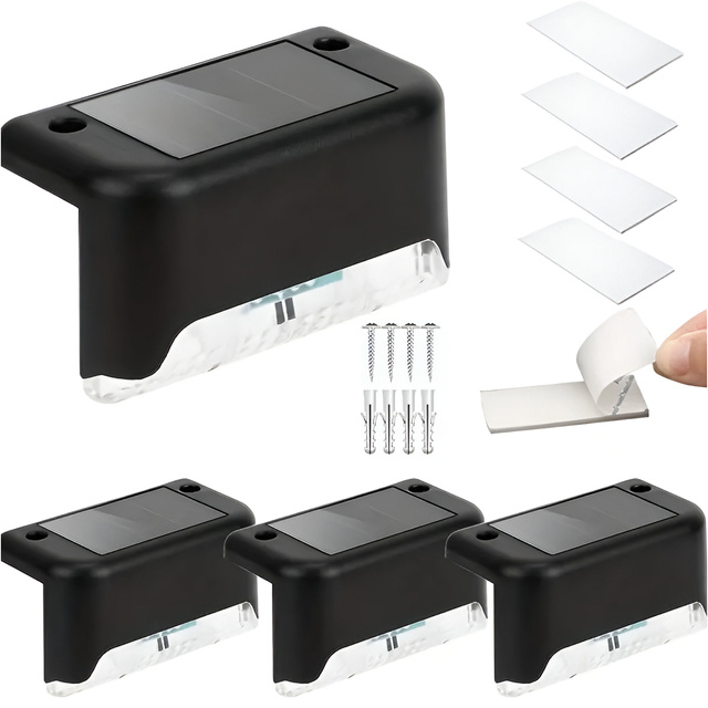 LED-Solar-Gartenlampe für Terrasse, Balkon, Treppe, Balustrade mit Dämmerungssensor, AAA-Batterie, schwarz