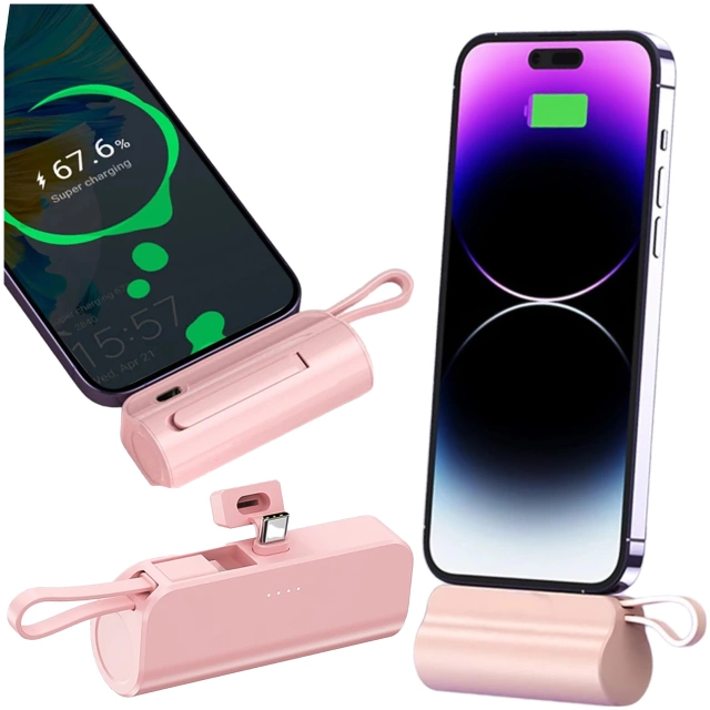 PowerBank 5000mAh Alogy pocket power bank small external charger Power Bank USB-C and lightning Pink