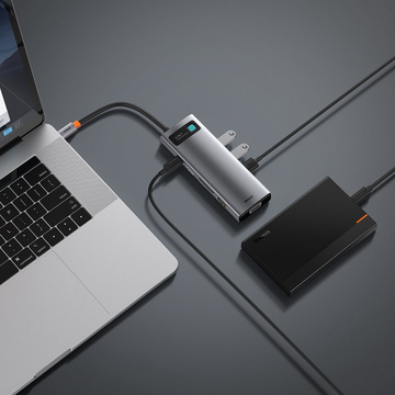 Концентратор 9w1 Baseus Metal Gleam Series, USB-C до 3x USB 3.0 HDMI USB-C PD Ethernet RJ45 microSD/SD VGA
